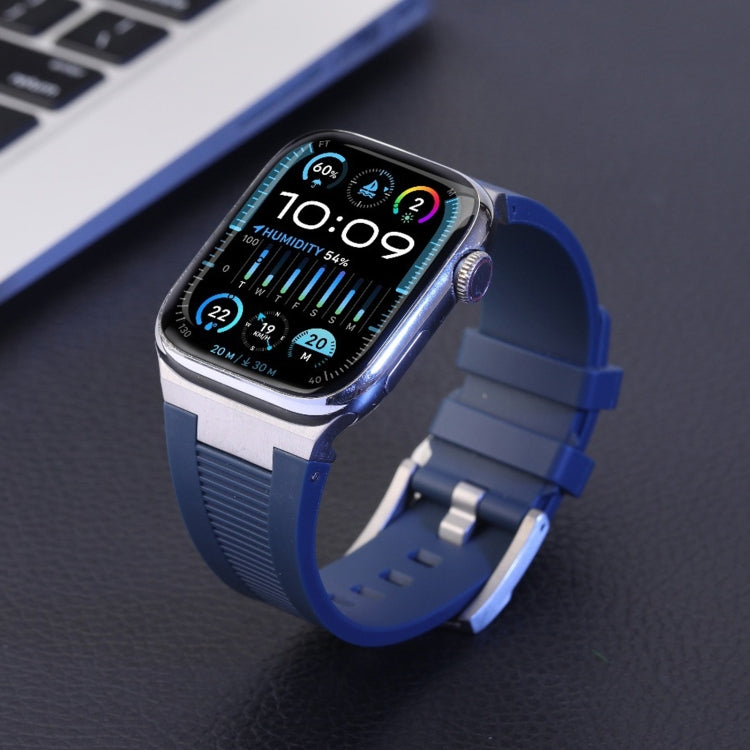 For Apple Watch SE 44mm Loners Liquid Silicone Watch Band(Silver Green) - free shipping - PMC TechLife - Order now!