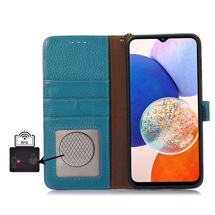 For Google Pixel 9 Pro Genuine Leather Litchi Texture RFID Leather Phone Case(Blue) - Google Cases by PMC Jewellery | Online Shopping South Africa | PMC Jewellery | Buy Now Pay Later Mobicred