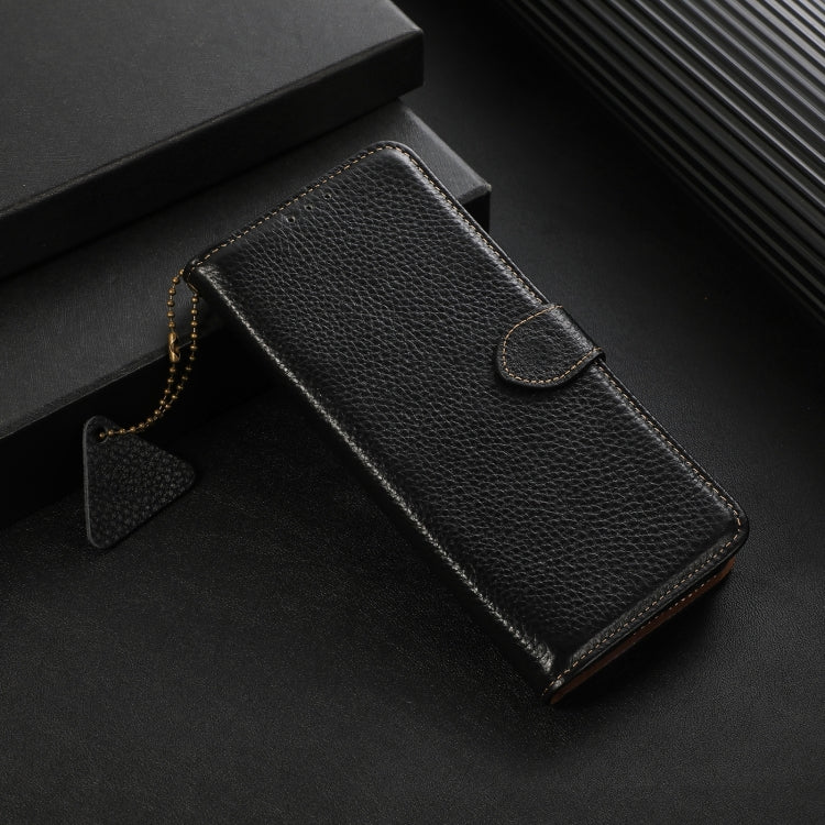 For Google Pixel 9a Genuine Leather Litchi Texture RFID Leather Phone Case(Black) - Google Cases by PMC TechLife | Online Shopping South Africa | PMC TechLife | Buy Now Pay Later Mobicred