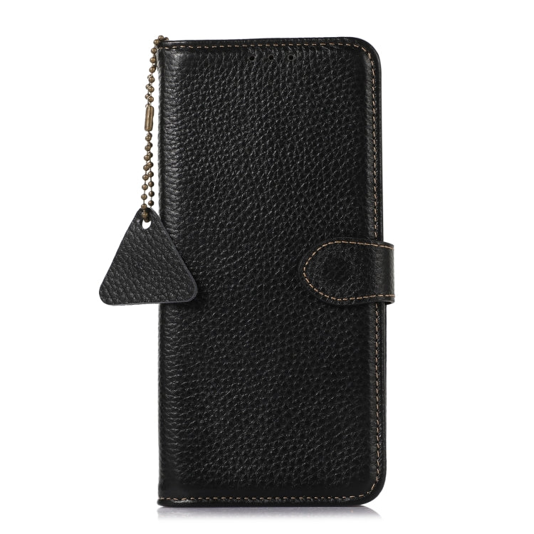 For Google Pixel 9a Genuine Leather Litchi Texture RFID Leather Phone Case(Black) - Google Cases by PMC TechLife | Online Shopping South Africa | PMC TechLife | Buy Now Pay Later Mobicred