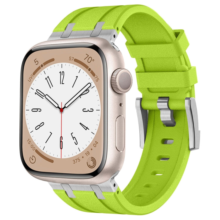 For Apple Watch SE 2023 44mm Stone Grain Liquid Silicone Watch Band(Silver Green) - Watch Bands by PMC Jewellery | Online Shopping South Africa | PMC Jewellery