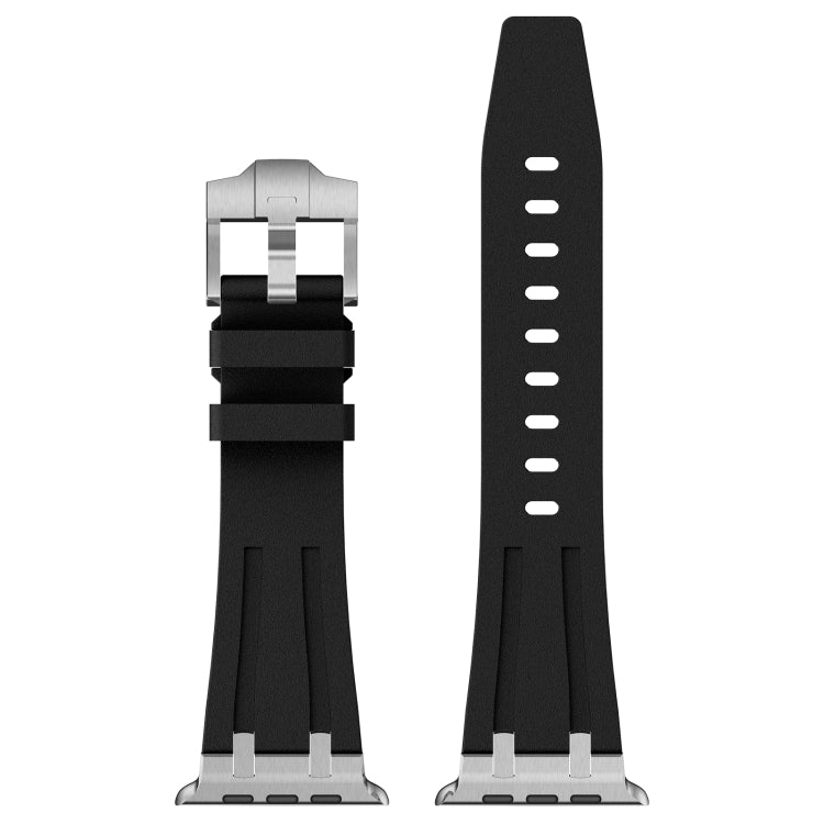 For Apple Watch Ultra 2 49mm Stone Grain Liquid Silicone Watch Band(Silver Black) - Watch Bands by PMC TechLife | Online Shopping South Africa | PMC TechLife