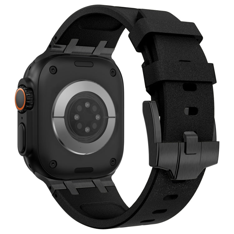 For Apple Watch Series 9 45mm Stone Grain Liquid Silicone Watch Band(Black Black) - Watch Bands by PMC TechLife | Online Shopping South Africa | PMC TechLife