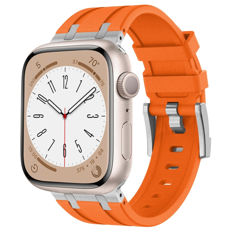 For Apple Watch Series 9 45mm Stone Grain Liquid Silicone Watch Band(Sliver Orange) - Watch Bands by PMC TechLife | Online Shopping South Africa | PMC TechLife