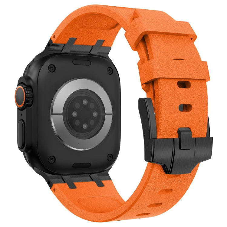 For Apple Watch Ultra 49mm Stone Grain Liquid Silicone Watch Band(Black Orange) - Watch Bands by PMC TechLife | Online Shopping South Africa | PMC TechLife