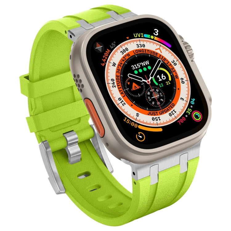 For Apple Watch Ultra 49mm Stone Grain Liquid Silicone Watch Band(Silver Green) - Watch Bands by PMC TechLife | Online Shopping South Africa | PMC TechLife