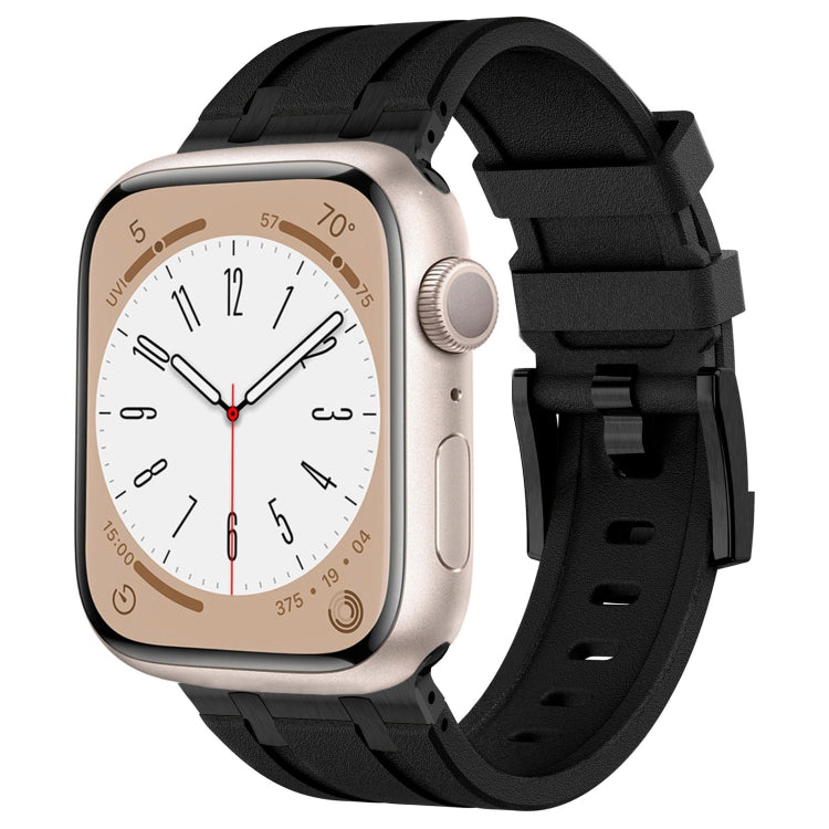 For Apple Watch Series 8 45mm Stone Grain Liquid Silicone Watch Band(Black Black) - free shipping - PMC TechLife - Order now!
