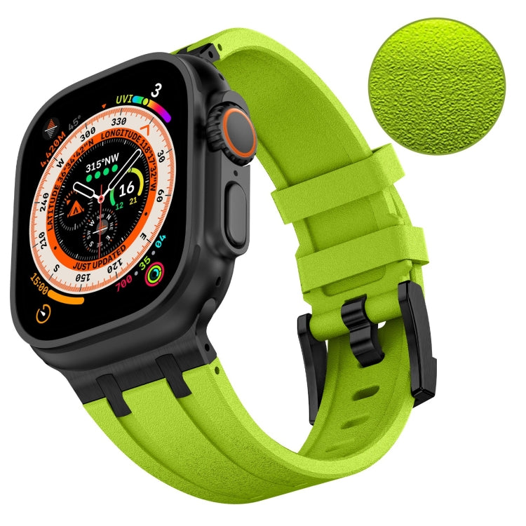 For Apple Watch Series 8 45mm Stone Grain Liquid Silicone Watch Band(Black Green) - Watch Bands by PMC Jewellery | Online Shopping South Africa | PMC Jewellery