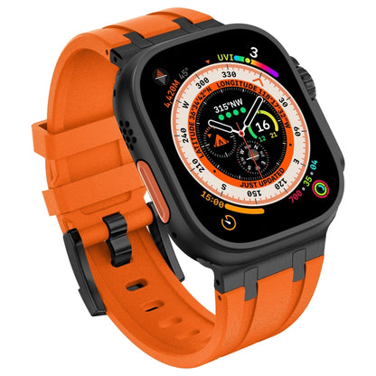 For Apple Watch SE 2022 44mm Stone Grain Liquid Silicone Watch Band(Black Orange) - Watch Bands by PMC Jewellery | Online Shopping South Africa | PMC Jewellery