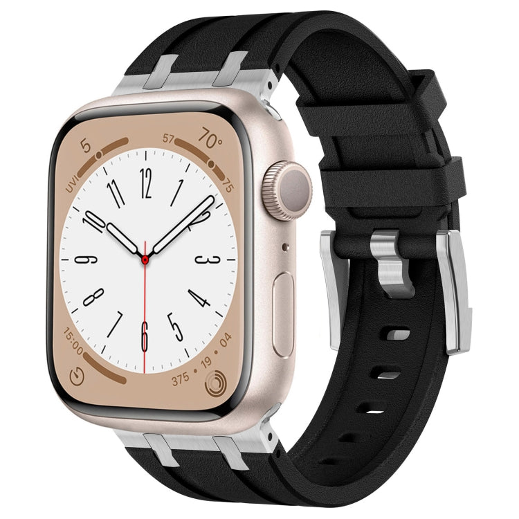 For Apple Watch SE 44mm Stone Grain Liquid Silicone Watch Band(Silver Black) - Watch Bands by PMC TechLife | Online Shopping South Africa | PMC TechLife