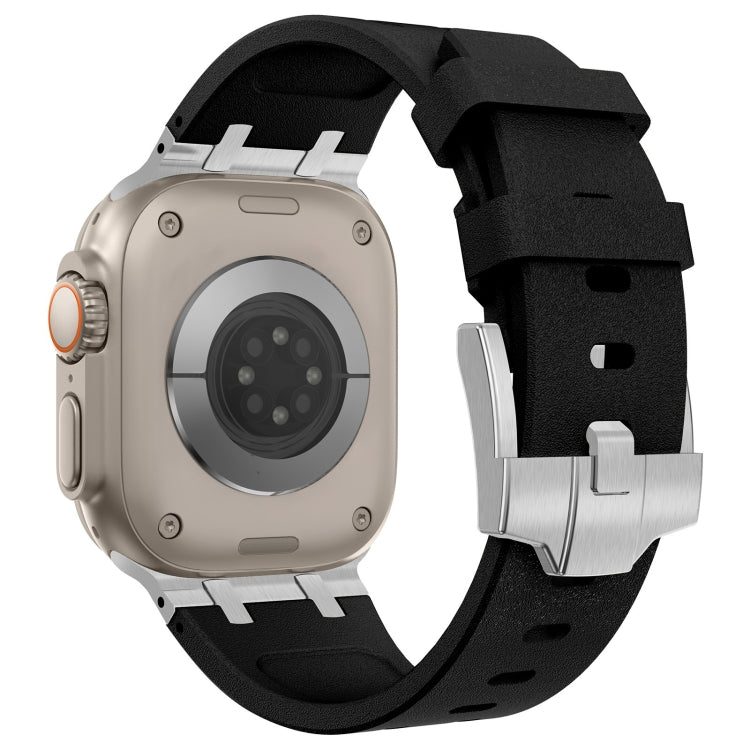 For Apple Watch SE 44mm Stone Grain Liquid Silicone Watch Band(Silver Black) - Watch Bands by PMC TechLife | Online Shopping South Africa | PMC TechLife