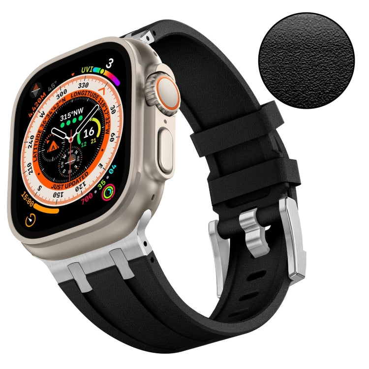 For Apple Watch SE 44mm Stone Grain Liquid Silicone Watch Band(Silver Black) - Watch Bands by PMC TechLife | Online Shopping South Africa | PMC TechLife