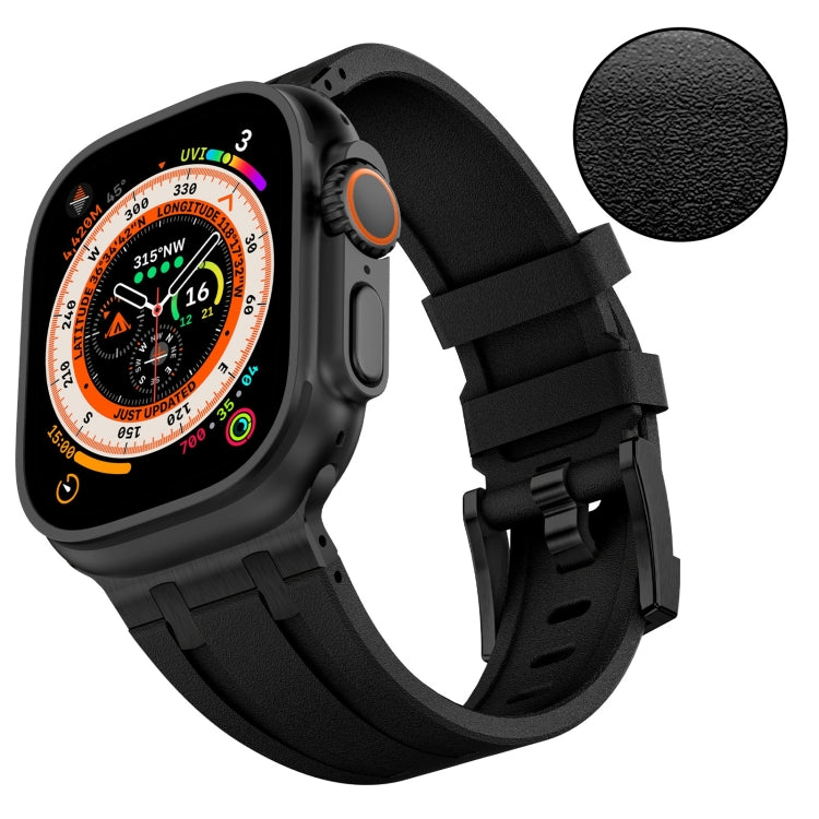 For Apple Watch Series 3 42mm Stone Grain Liquid Silicone Watch Band(Black Black) - Watch Bands by PMC TechLife | Online Shopping South Africa | PMC TechLife