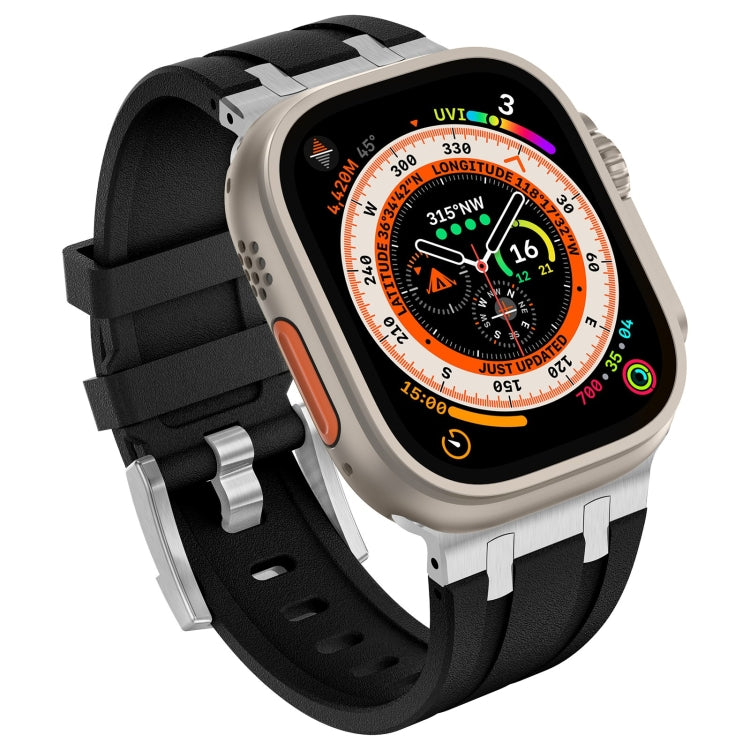 For Apple Watch Series 2 42mm Stone Grain Liquid Silicone Watch Band(Silver Black) - Watch Bands by PMC TechLife | Online Shopping South Africa | PMC TechLife