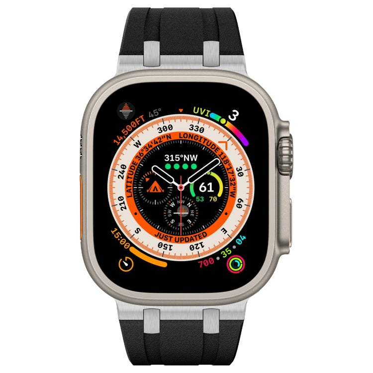 For Apple Watch 42mm Stone Grain Liquid Silicone Watch Band(Silver Black) - Watch Bands by PMC TechLife | Online Shopping South Africa | PMC TechLife