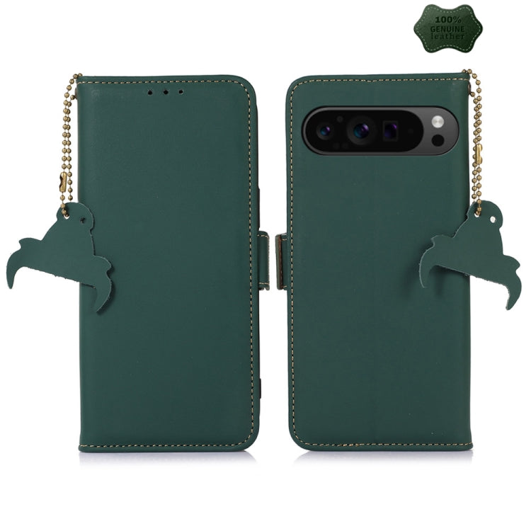 For Google Pixel 9 Genuine Leather Magnetic RFID Leather Phone Case(Green) - Google Cases by PMC Jewellery | Online Shopping South Africa | PMC Jewellery | Buy Now Pay Later Mobicred