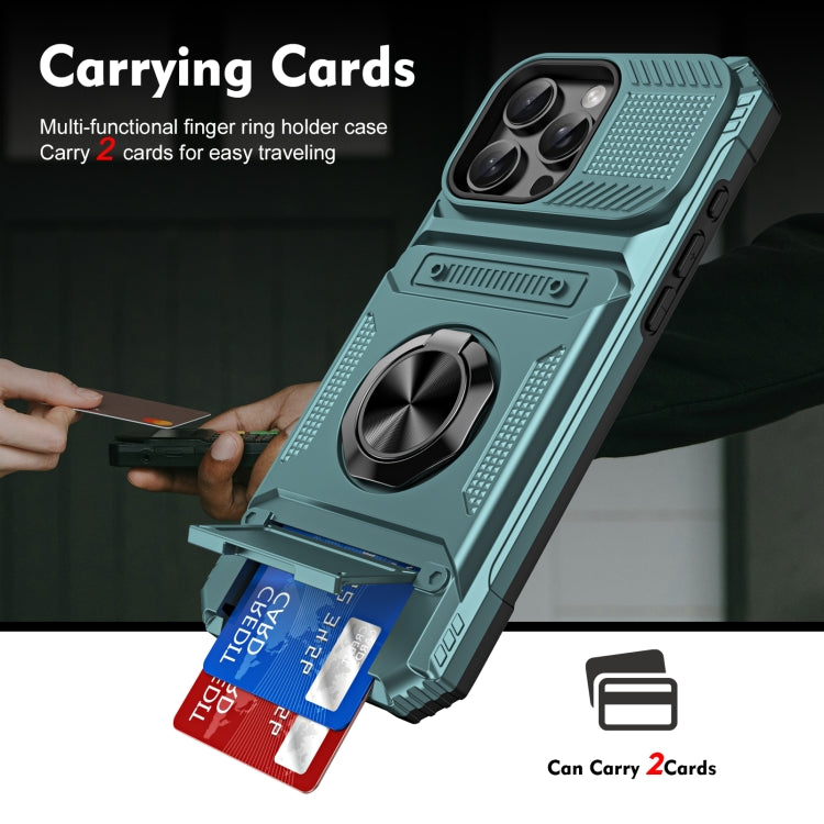 For iPhone 16 TPU+PC Shockproof Card Phone Case with Metal Ring Holder(Green) - iPhone 16 Cases by PMC TechLife | Online Shopping South Africa | PMC TechLife | Buy Now Pay Later Mobicred