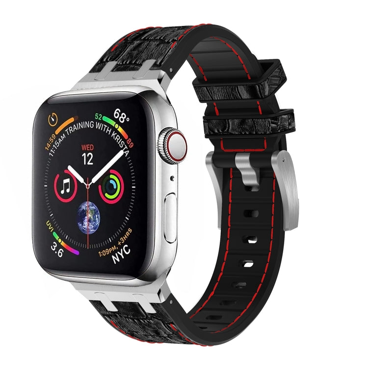 For Apple Watch SE 2023 44mm Crocodile Texture Liquid Silicone Watch Band(Silver Red Black) - Watch Bands by PMC Jewellery | Online Shopping South Africa | PMC Jewellery