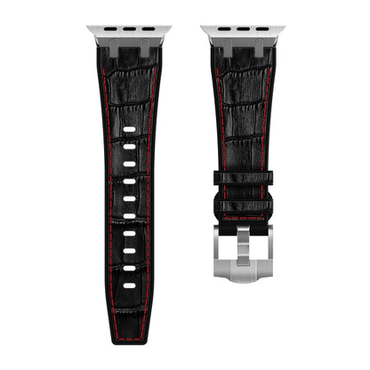 For Apple Watch SE 2023 44mm Crocodile Texture Liquid Silicone Watch Band(Silver Red Black) - Watch Bands by PMC Jewellery | Online Shopping South Africa | PMC Jewellery