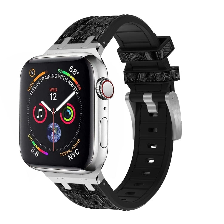 For Apple Watch SE 2023 40mm Crocodile Texture Liquid Silicone Watch Band(Silver Black) - Watch Bands by PMC Jewellery | Online Shopping South Africa | PMC Jewellery