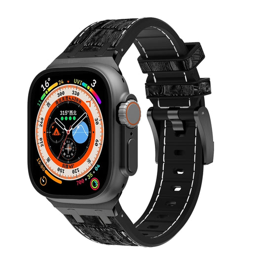 For Apple Watch Ultra 2 49mm Crocodile Texture Liquid Silicone Watch Band(Black White Black) - Watch Bands by PMC Jewellery | Online Shopping South Africa | PMC Jewellery