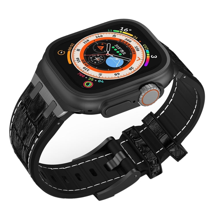 For Apple Watch Series 9 45mm Crocodile Texture Liquid Silicone Watch Band(Black White Black) - Watch Bands by PMC TechLife | Online Shopping South Africa | PMC TechLife