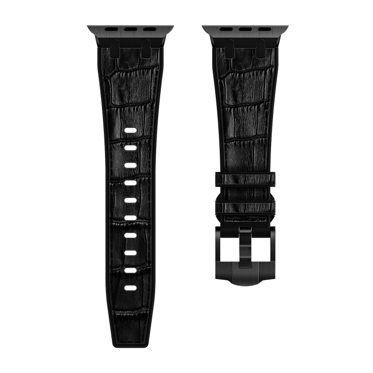 For Apple Watch Series 8 41mm Crocodile Texture Liquid Silicone Watch Band(Black Black) - Watch Bands by PMC Jewellery | Online Shopping South Africa | PMC Jewellery