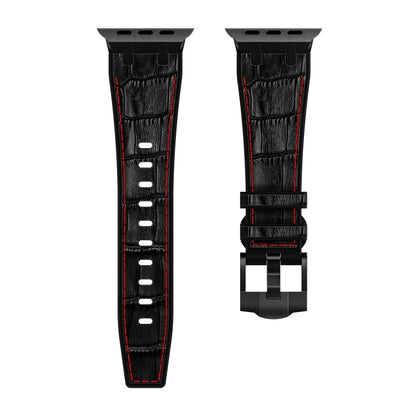 For Apple Watch Series 8 41mm Crocodile Texture Liquid Silicone Watch Band(Black Red Black) - Watch Bands by PMC Jewellery | Online Shopping South Africa | PMC Jewellery