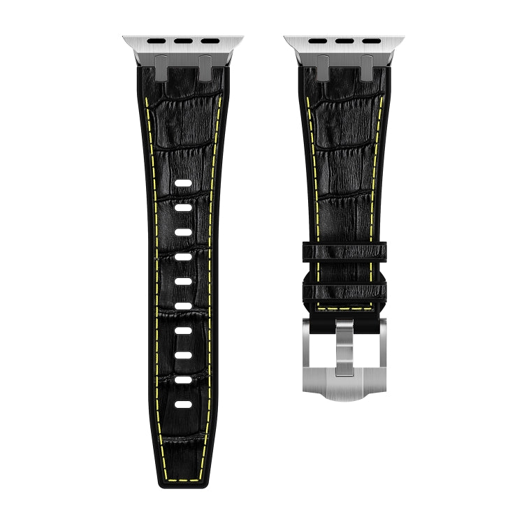 For Apple Watch SE 2022 40mm Crocodile Texture Liquid Silicone Watch Band(Silver Yellow Black) - Watch Bands by PMC Jewellery | Online Shopping South Africa | PMC Jewellery