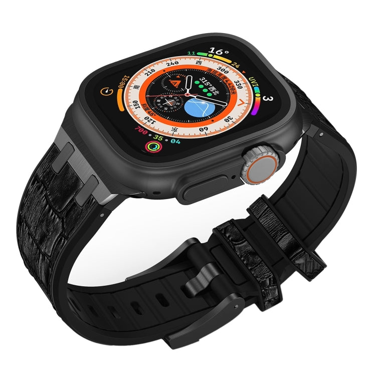 For Apple Watch SE 2022 44mm Crocodile Texture Liquid Silicone Watch Band(Black Black) - Watch Bands by PMC TechLife | Online Shopping South Africa | PMC TechLife