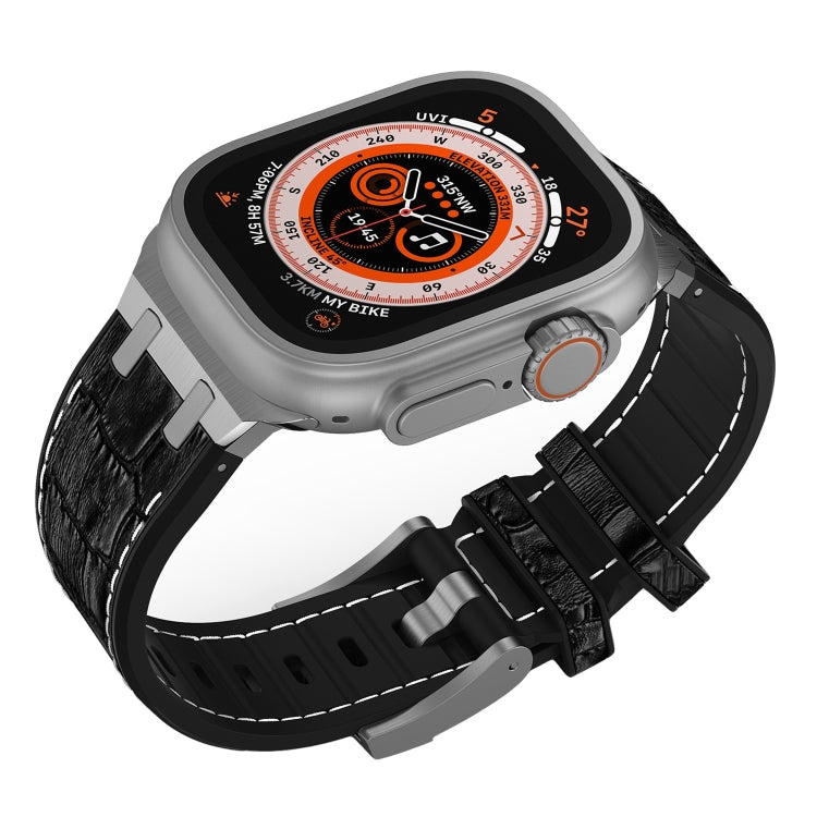 For Apple Watch SE 2022 44mm Crocodile Texture Liquid Silicone Watch Band(Silver White Black) - Watch Bands by PMC TechLife | Online Shopping South Africa | PMC TechLife