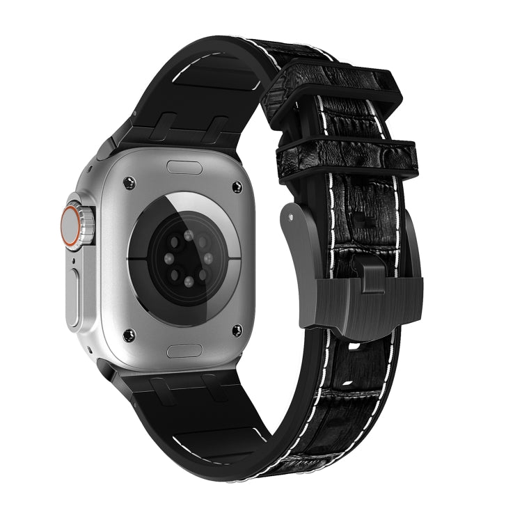 For Apple Watch Series 7 41mm Crocodile Texture Liquid Silicone Watch Band(Black White Black) - Watch Bands by PMC TechLife | Online Shopping South Africa | PMC TechLife