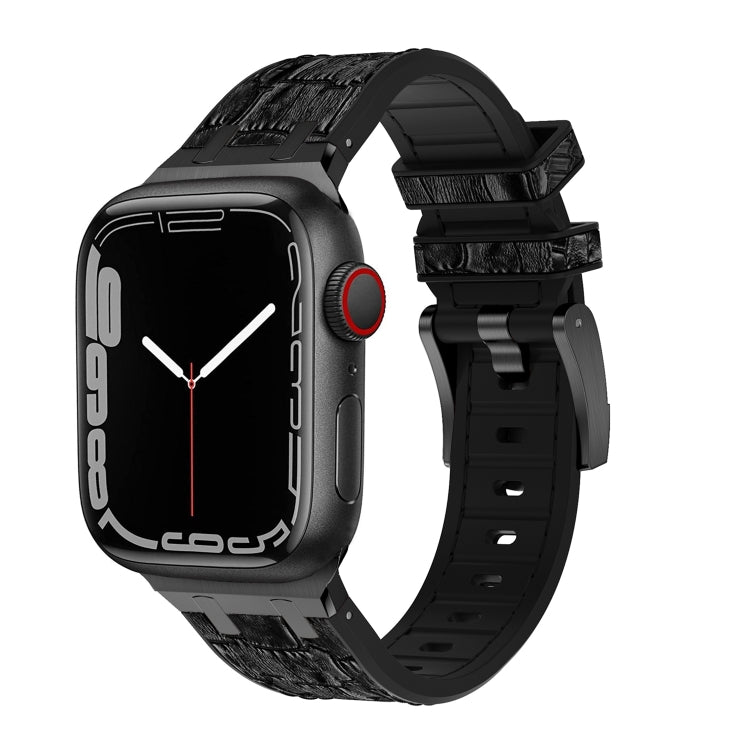 For Apple Watch Series 7 41mm Crocodile Texture Liquid Silicone Watch Band(Black Black) - free shipping - PMC TechLife - Order now!