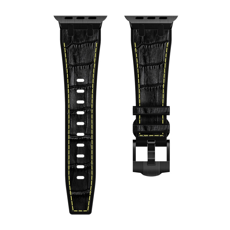 For Apple Watch Series 7 41mm Crocodile Texture Liquid Silicone Watch Band(Black Yellow Black) - Watch Bands by PMC Jewellery | Online Shopping South Africa | PMC Jewellery