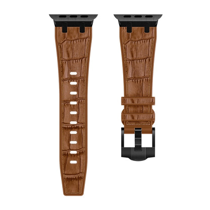 For Apple Watch Series 7 41mm Crocodile Texture Liquid Silicone Watch Band(Black Yellow Brown) - Watch Bands by PMC Jewellery | Online Shopping South Africa | PMC Jewellery