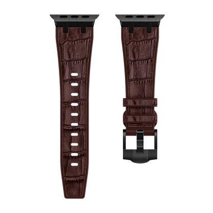 For Apple Watch Series 7 45mm Crocodile Texture Liquid Silicone Watch Band(Black Dark Brown) - Watch Bands by PMC Jewellery | Online Shopping South Africa | PMC Jewellery