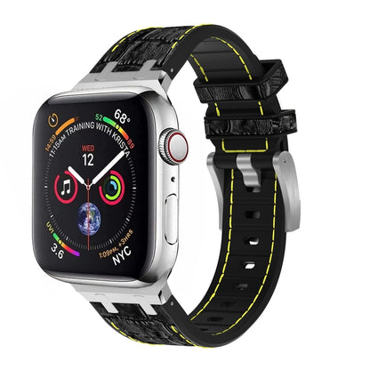 For Apple Watch Series 7 45mm Crocodile Texture Liquid Silicone Watch Band(Silver Yellow Black) - Watch Bands by PMC Jewellery | Online Shopping South Africa | PMC Jewellery