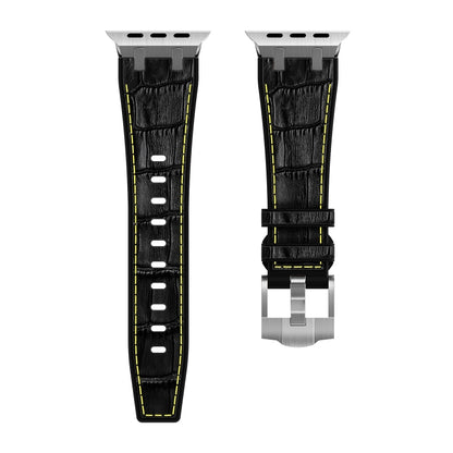 For Apple Watch Series 7 45mm Crocodile Texture Liquid Silicone Watch Band(Silver Yellow Black) - Watch Bands by PMC Jewellery | Online Shopping South Africa | PMC Jewellery