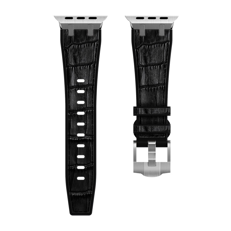 For Apple Watch SE 40mm Crocodile Texture Liquid Silicone Watch Band(Silver Black) - Watch Bands by PMC TechLife | Online Shopping South Africa | PMC TechLife