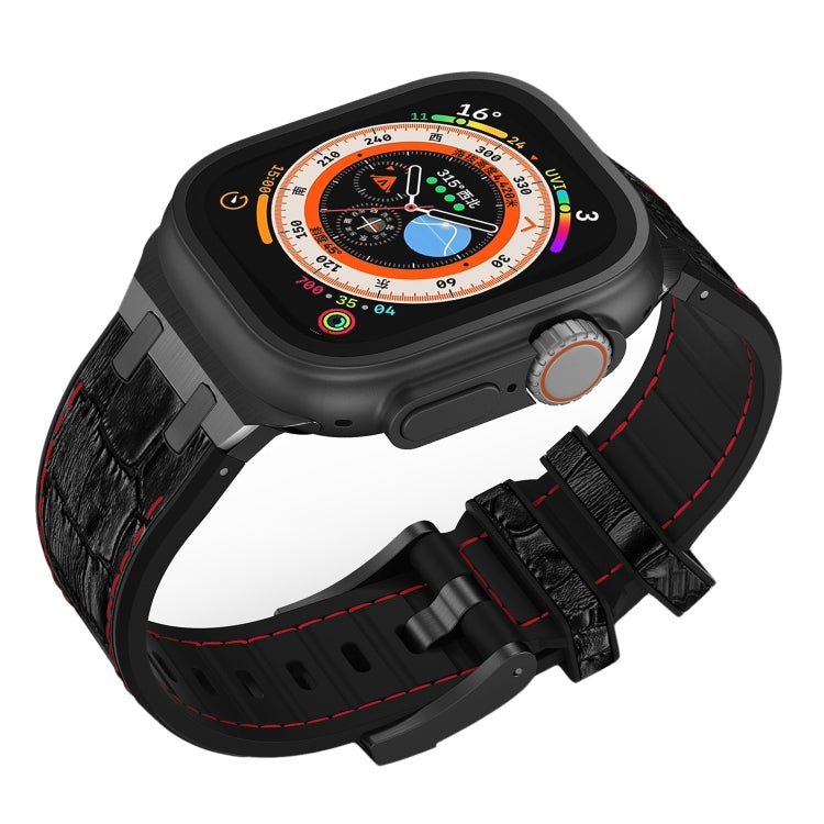 For Apple Watch SE 44mm Crocodile Texture Liquid Silicone Watch Band(Black Red Black) - Watch Bands by PMC TechLife | Online Shopping South Africa | PMC TechLife