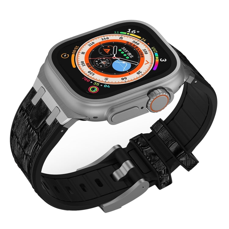 For Apple Watch SE 44mm Crocodile Texture Liquid Silicone Watch Band(Silver Black) - Watch Bands by PMC TechLife | Online Shopping South Africa | PMC TechLife