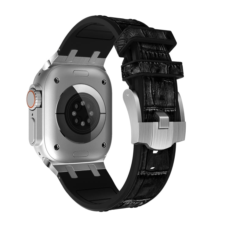 For Apple Watch Series 5 44mm Crocodile Texture Liquid Silicone Watch Band(Silver Black) - Watch Bands by PMC TechLife | Online Shopping South Africa | PMC TechLife