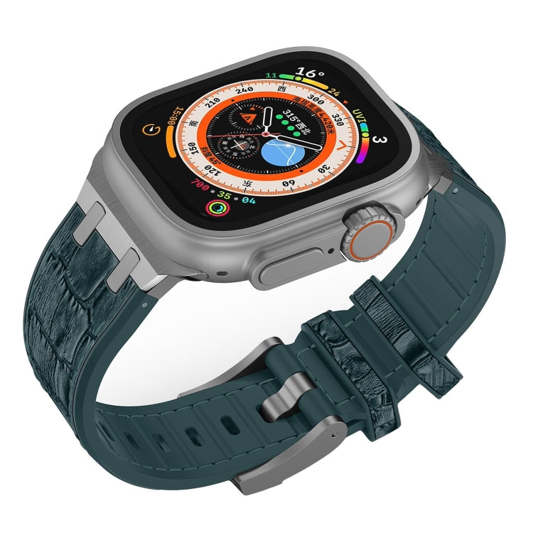 For Apple Watch Series 5 44mm Crocodile Texture Liquid Silicone Watch Band(Silver Deep Green) - Watch Bands by PMC TechLife | Online Shopping South Africa | PMC TechLife