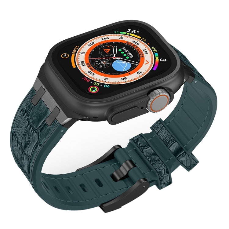 For Apple Watch Series 5 40mm Crocodile Texture Liquid Silicone Watch Band(Black Deep Green) - Watch Bands by PMC TechLife | Online Shopping South Africa | PMC TechLife