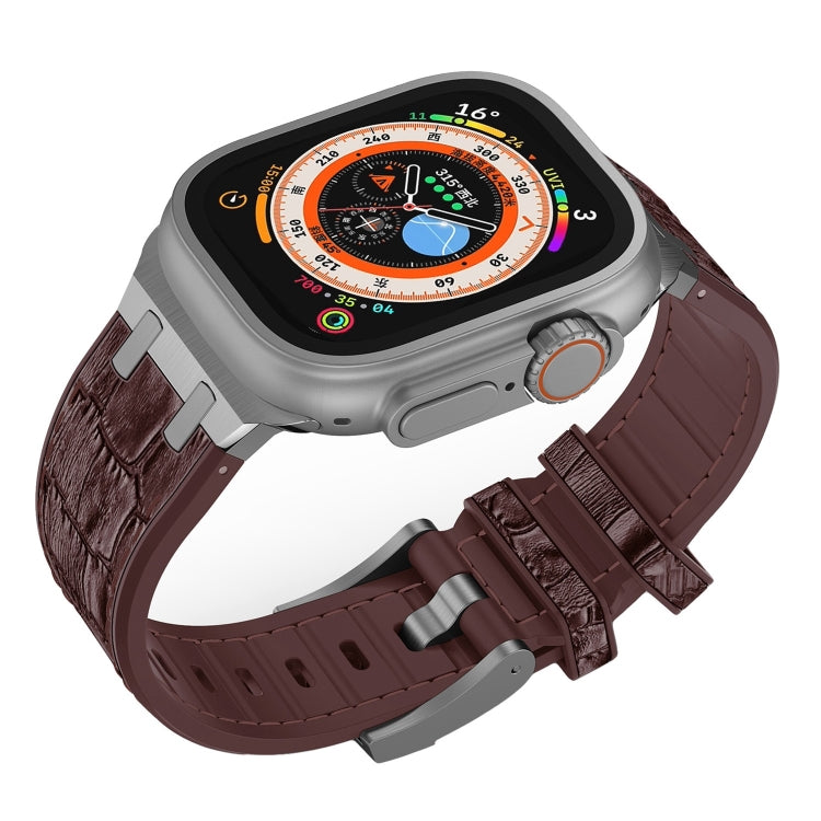 For Apple Watch Series 5 40mm Crocodile Texture Liquid Silicone Watch Band(Silver Dark Brown) - Watch Bands by PMC TechLife | Online Shopping South Africa | PMC TechLife