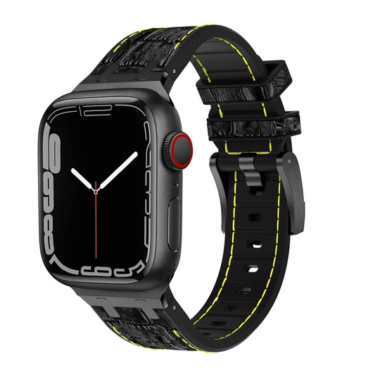 For Apple Watch Series 4 44mm Crocodile Texture Liquid Silicone Watch Band(Black Yellow Black) - Watch Bands by PMC Jewellery | Online Shopping South Africa | PMC Jewellery