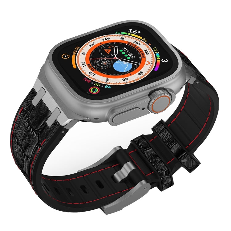 For Apple Watch Series 4 44mm Crocodile Texture Liquid Silicone Watch Band(Silver Red Black) - Watch Bands by PMC TechLife | Online Shopping South Africa | PMC TechLife