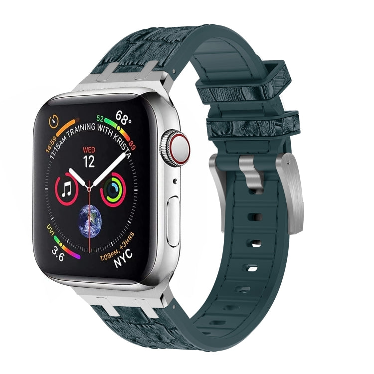 For Apple Watch Series 4 40mm Crocodile Texture Liquid Silicone Watch Band(Silver Deep Green) - Watch Bands by PMC TechLife | Online Shopping South Africa | PMC TechLife