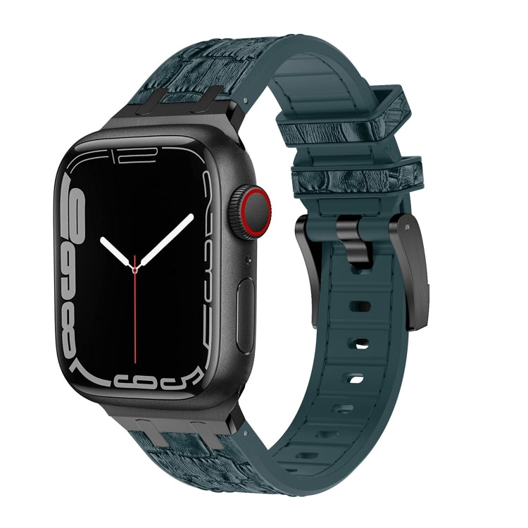 For Apple Watch Series 3 38mm Crocodile Texture Liquid Silicone Watch Band(Black Deep Green) - Watch Bands by PMC TechLife | Online Shopping South Africa | PMC TechLife