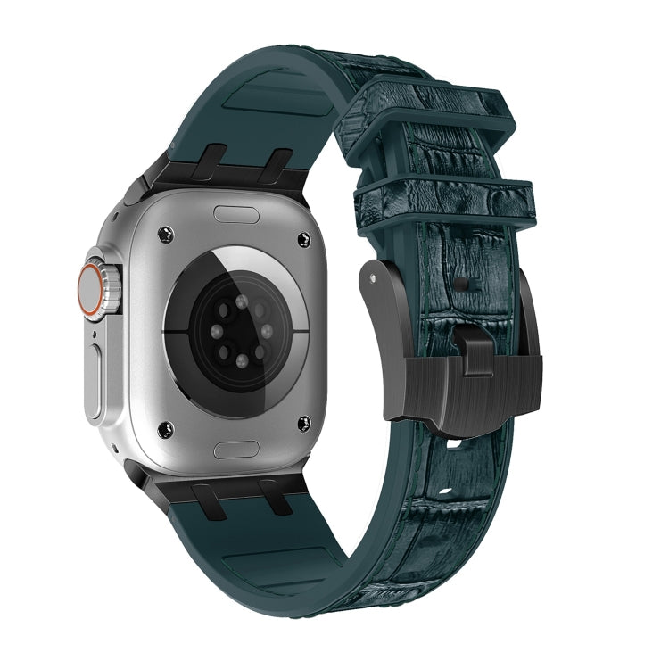 For Apple Watch Series 3 38mm Crocodile Texture Liquid Silicone Watch Band(Black Deep Green) - Watch Bands by PMC TechLife | Online Shopping South Africa | PMC TechLife